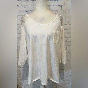 ROAMAN'S PLUS WOMEN'S Lace TOP BLOUSE White SHORT Roll Tab SLEEVES 2X 26/28